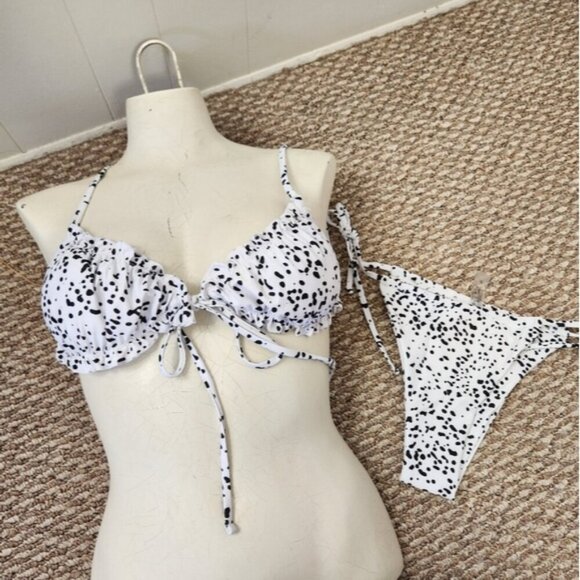 Zaful NEW White Polka Dot Cheeky Bikini Swim Suit Swimsuit Halter Bathin… - Picture 7 of 11